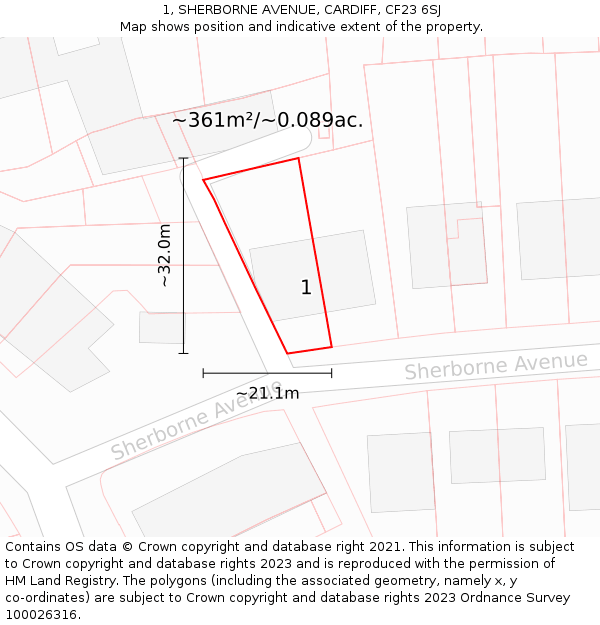 1, SHERBORNE AVENUE, CARDIFF, CF23 6SJ: Plot and title map