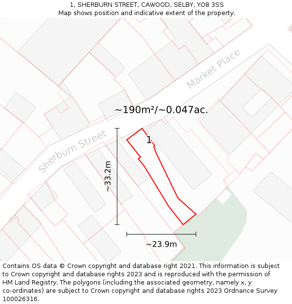1, SHERBURN STREET, CAWOOD, SELBY, YO8 3SS: Plot and title map