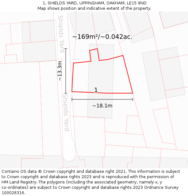 1, SHIELDS YARD, UPPINGHAM, OAKHAM, LE15 9ND: Plot and title map