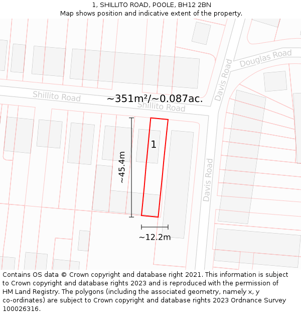 1, SHILLITO ROAD, POOLE, BH12 2BN: Plot and title map