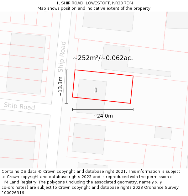 1, SHIP ROAD, LOWESTOFT, NR33 7DN: Plot and title map