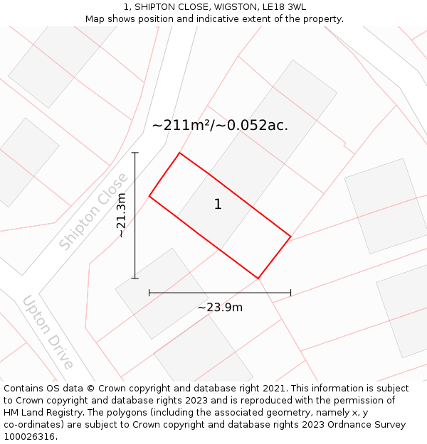 1, SHIPTON CLOSE, WIGSTON, LE18 3WL: Plot and title map