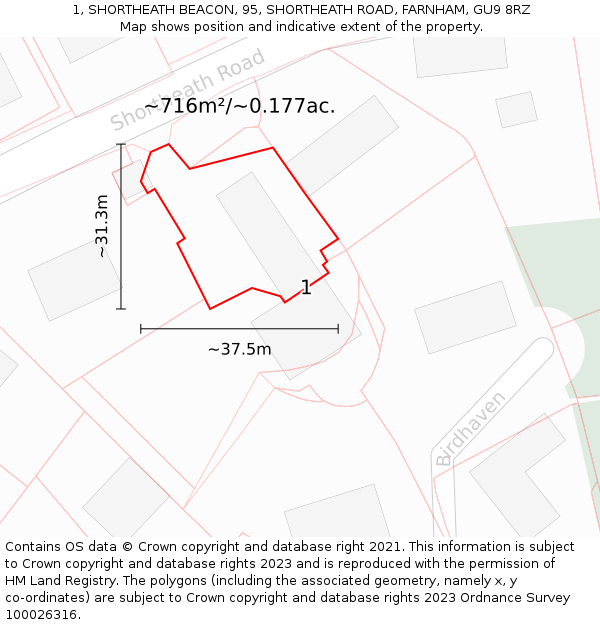 1, SHORTHEATH BEACON, 95, SHORTHEATH ROAD, FARNHAM, GU9 8RZ: Plot and title map