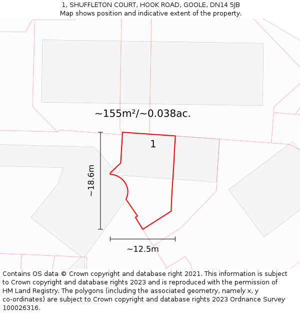1, SHUFFLETON COURT, HOOK ROAD, GOOLE, DN14 5JB: Plot and title map