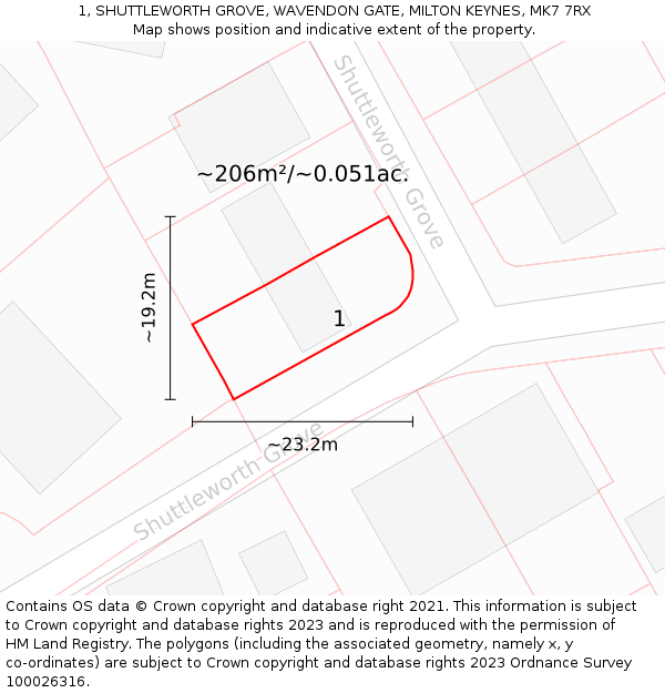 1, SHUTTLEWORTH GROVE, WAVENDON GATE, MILTON KEYNES, MK7 7RX: Plot and title map