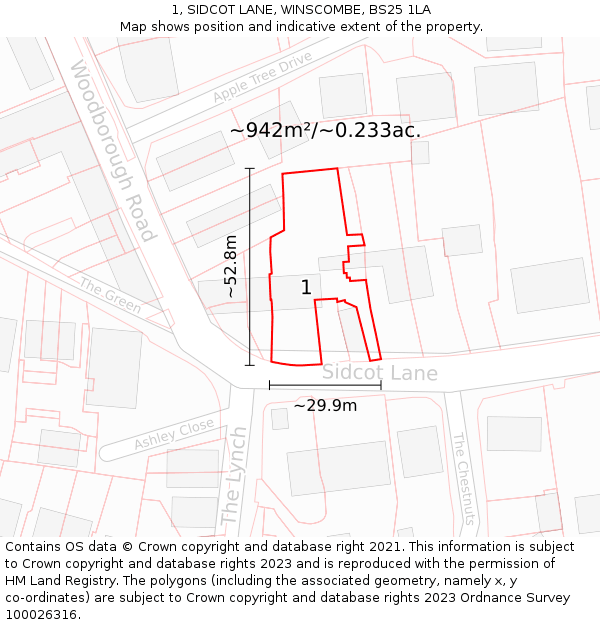 1, SIDCOT LANE, WINSCOMBE, BS25 1LA: Plot and title map