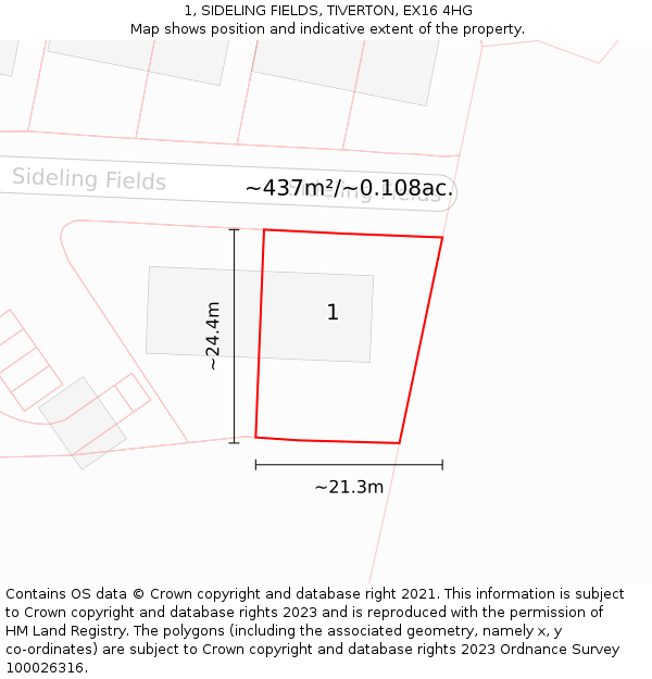 1, SIDELING FIELDS, TIVERTON, EX16 4HG: Plot and title map