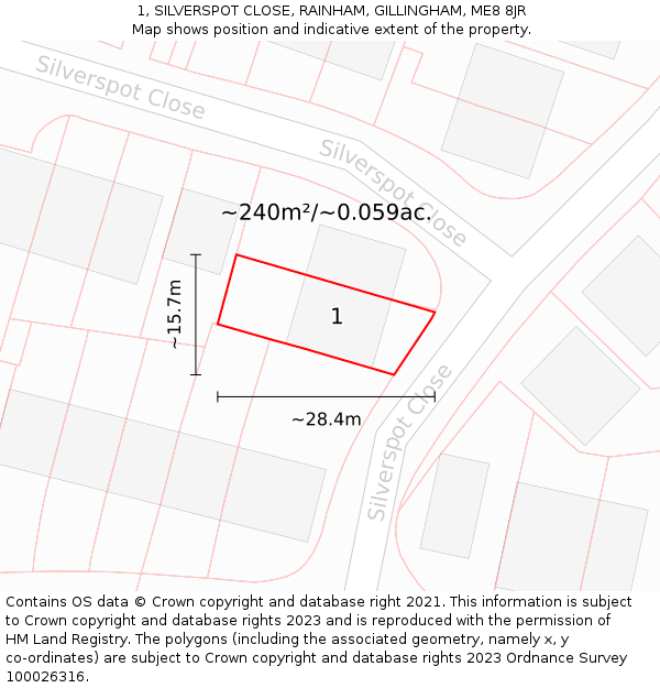 1, SILVERSPOT CLOSE, RAINHAM, GILLINGHAM, ME8 8JR: Plot and title map