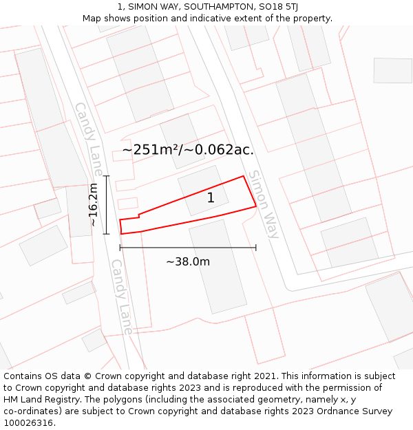 1, SIMON WAY, SOUTHAMPTON, SO18 5TJ: Plot and title map