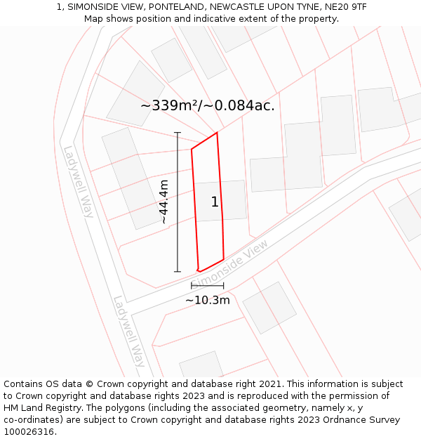 1, SIMONSIDE VIEW, PONTELAND, NEWCASTLE UPON TYNE, NE20 9TF: Plot and title map
