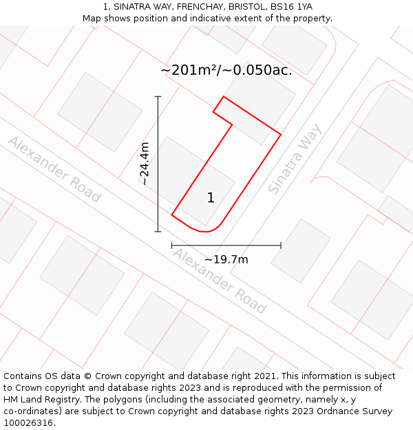 1, SINATRA WAY, FRENCHAY, BRISTOL, BS16 1YA: Plot and title map