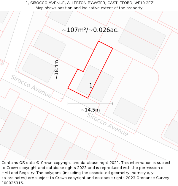 1, SIROCCO AVENUE, ALLERTON BYWATER, CASTLEFORD, WF10 2EZ: Plot and title map