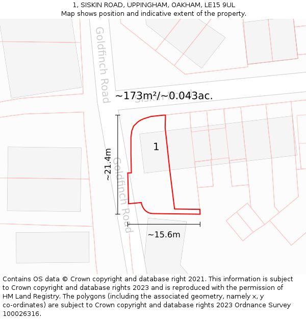 1, SISKIN ROAD, UPPINGHAM, OAKHAM, LE15 9UL: Plot and title map