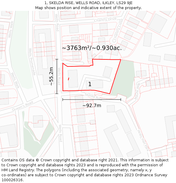 1, SKELDA RISE, WELLS ROAD, ILKLEY, LS29 9JE: Plot and title map