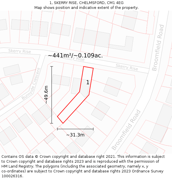 1, SKERRY RISE, CHELMSFORD, CM1 4EG: Plot and title map