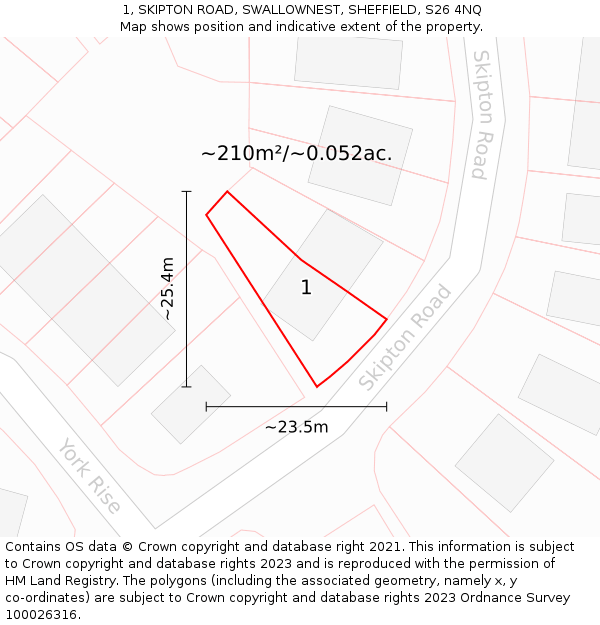 1, SKIPTON ROAD, SWALLOWNEST, SHEFFIELD, S26 4NQ: Plot and title map