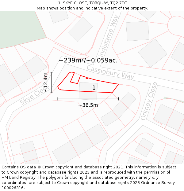 1, SKYE CLOSE, TORQUAY, TQ2 7DT: Plot and title map