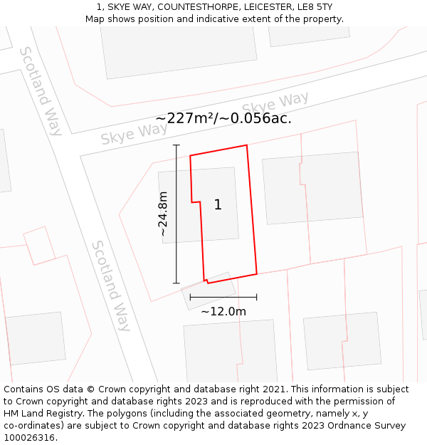 1, SKYE WAY, COUNTESTHORPE, LEICESTER, LE8 5TY: Plot and title map