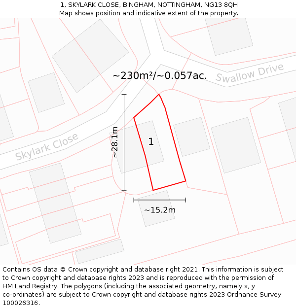 1, SKYLARK CLOSE, BINGHAM, NOTTINGHAM, NG13 8QH: Plot and title map
