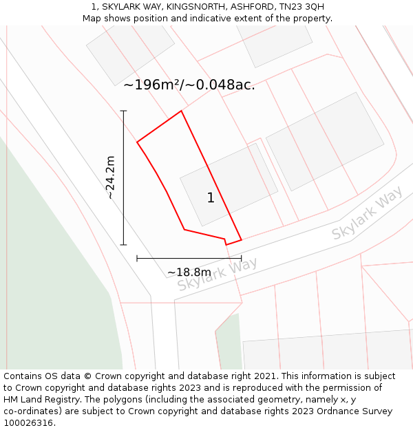 1, SKYLARK WAY, KINGSNORTH, ASHFORD, TN23 3QH: Plot and title map