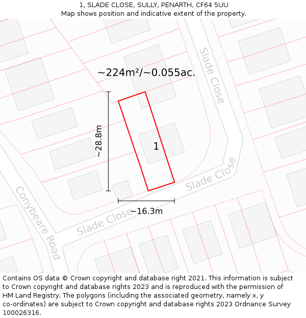 1, SLADE CLOSE, SULLY, PENARTH, CF64 5UU: Plot and title map