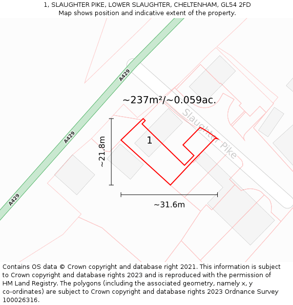 1, SLAUGHTER PIKE, LOWER SLAUGHTER, CHELTENHAM, GL54 2FD: Plot and title map