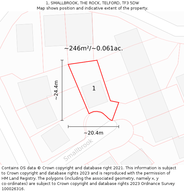 1, SMALLBROOK, THE ROCK, TELFORD, TF3 5DW: Plot and title map