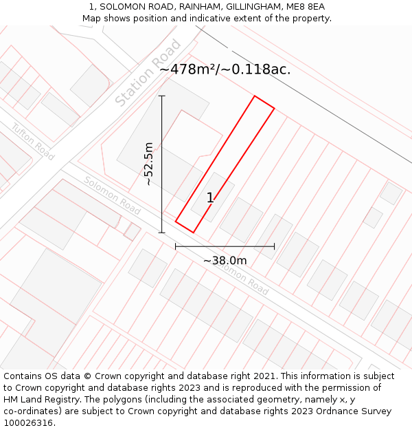 1, SOLOMON ROAD, RAINHAM, GILLINGHAM, ME8 8EA: Plot and title map