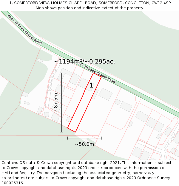 1, SOMERFORD VIEW, HOLMES CHAPEL ROAD, SOMERFORD, CONGLETON, CW12 4SP: Plot and title map