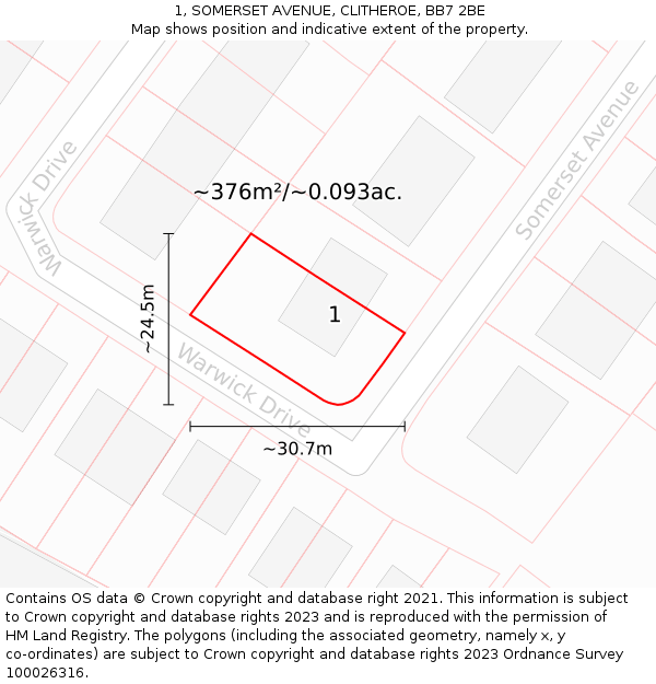 1, SOMERSET AVENUE, CLITHEROE, BB7 2BE: Plot and title map