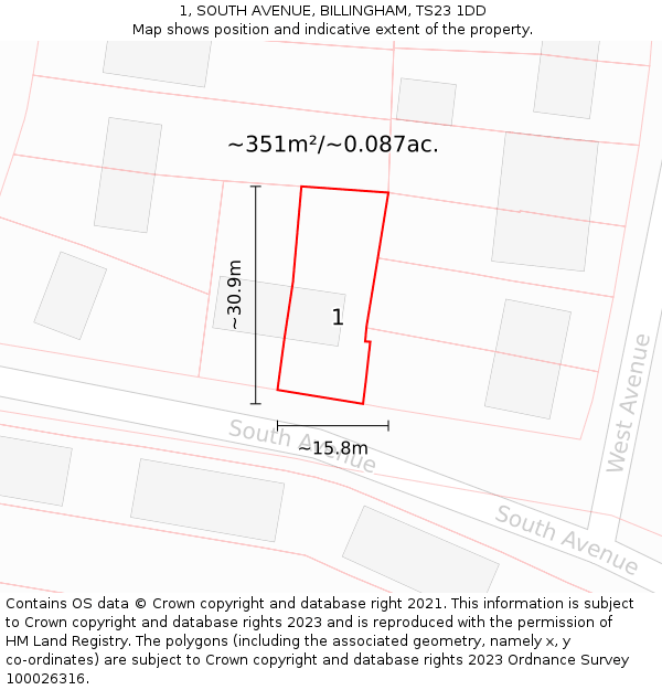 1, SOUTH AVENUE, BILLINGHAM, TS23 1DD: Plot and title map