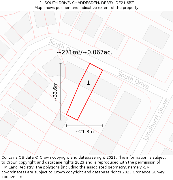 1, SOUTH DRIVE, CHADDESDEN, DERBY, DE21 6RZ: Plot and title map