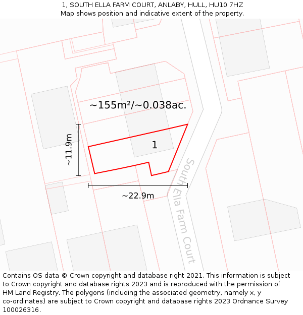 1, SOUTH ELLA FARM COURT, ANLABY, HULL, HU10 7HZ: Plot and title map