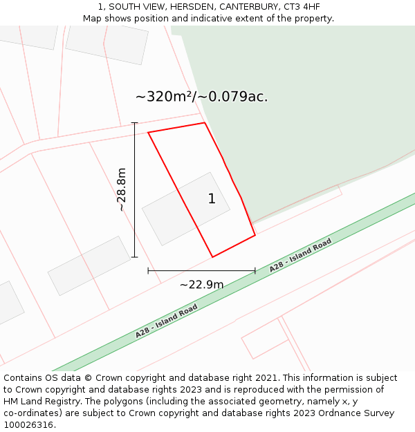 1, SOUTH VIEW, HERSDEN, CANTERBURY, CT3 4HF: Plot and title map