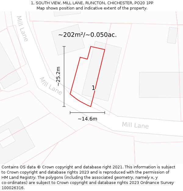 1, SOUTH VIEW, MILL LANE, RUNCTON, CHICHESTER, PO20 1PP: Plot and title map