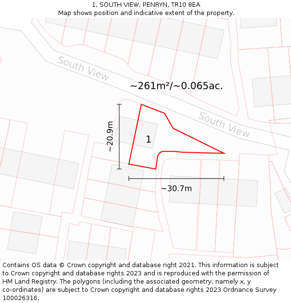 1, SOUTH VIEW, PENRYN, TR10 8EA: Plot and title map