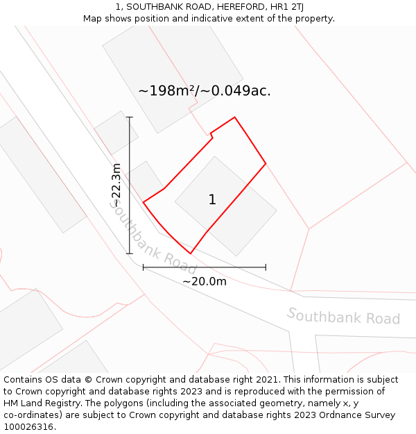 1, SOUTHBANK ROAD, HEREFORD, HR1 2TJ: Plot and title map