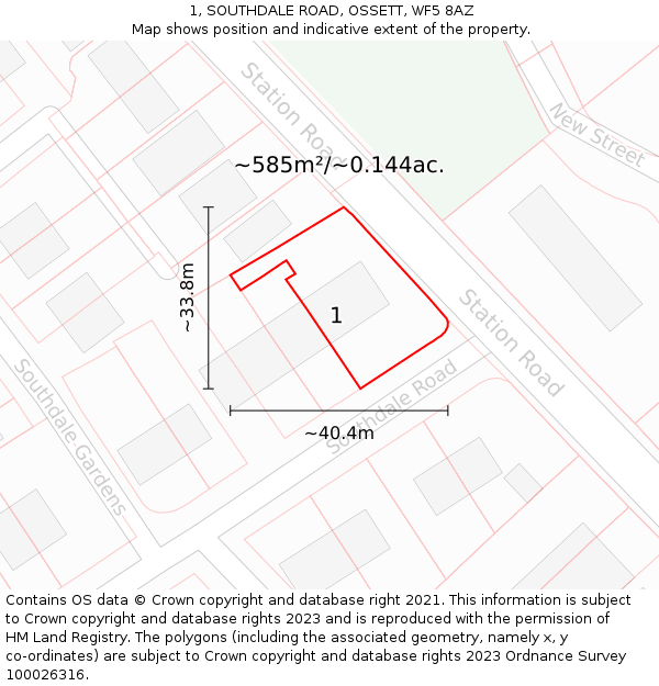 1, SOUTHDALE ROAD, OSSETT, WF5 8AZ: Plot and title map