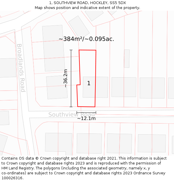 1, SOUTHVIEW ROAD, HOCKLEY, SS5 5DX: Plot and title map