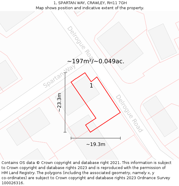 1, SPARTAN WAY, CRAWLEY, RH11 7GH: Plot and title map