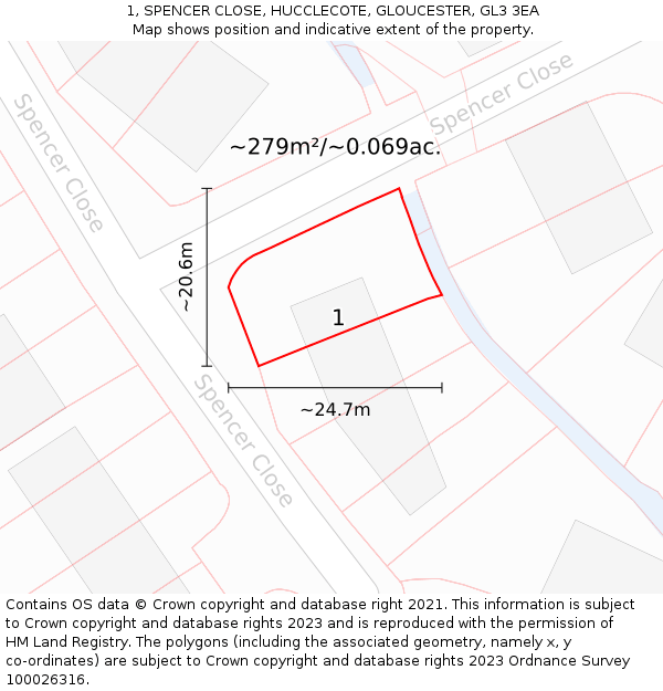 1, SPENCER CLOSE, HUCCLECOTE, GLOUCESTER, GL3 3EA: Plot and title map