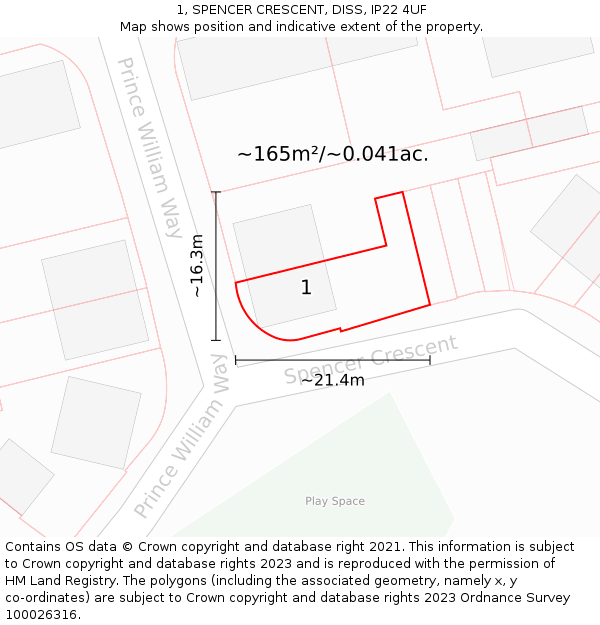 1, SPENCER CRESCENT, DISS, IP22 4UF: Plot and title map