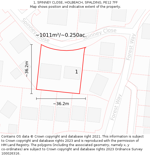 1, SPINNEY CLOSE, HOLBEACH, SPALDING, PE12 7FF: Plot and title map
