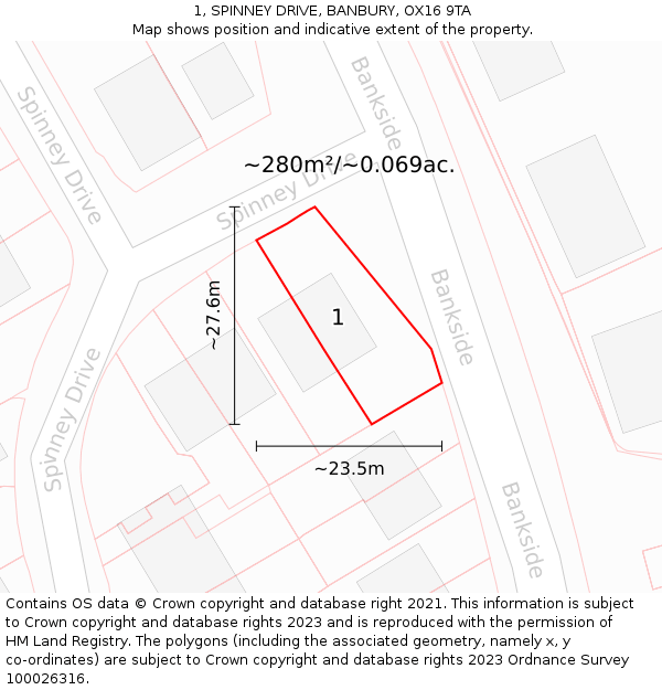 1, SPINNEY DRIVE, BANBURY, OX16 9TA: Plot and title map