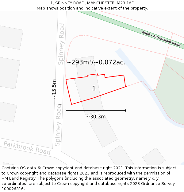 1, SPINNEY ROAD, MANCHESTER, M23 1AD: Plot and title map