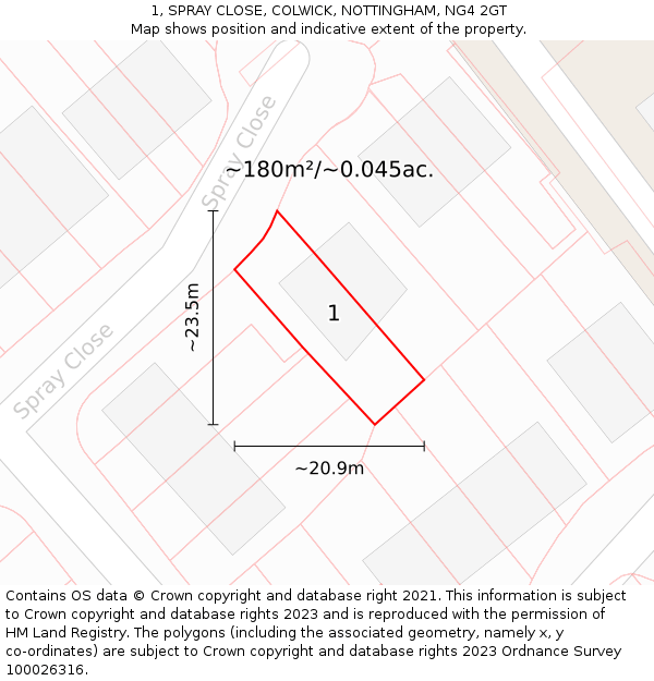 1, SPRAY CLOSE, COLWICK, NOTTINGHAM, NG4 2GT: Plot and title map