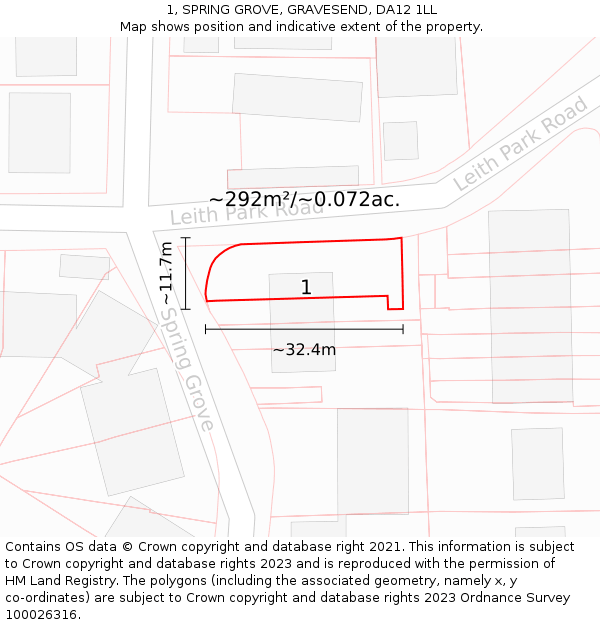 1, SPRING GROVE, GRAVESEND, DA12 1LL: Plot and title map