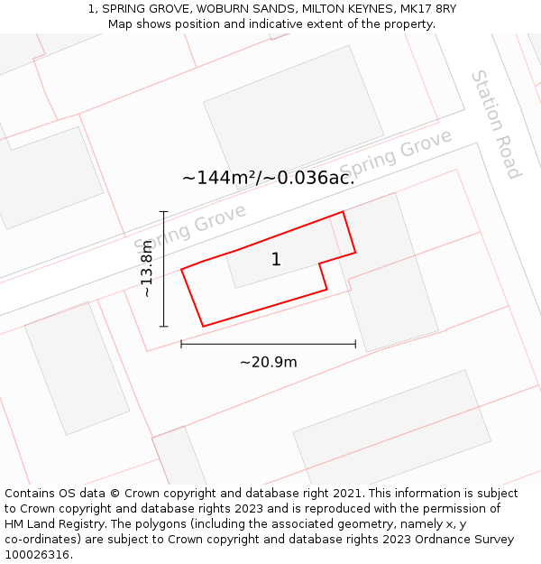 1, SPRING GROVE, WOBURN SANDS, MILTON KEYNES, MK17 8RY: Plot and title map