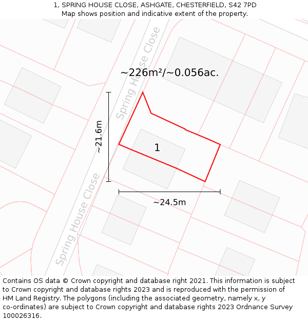 1, SPRING HOUSE CLOSE, ASHGATE, CHESTERFIELD, S42 7PD: Plot and title map