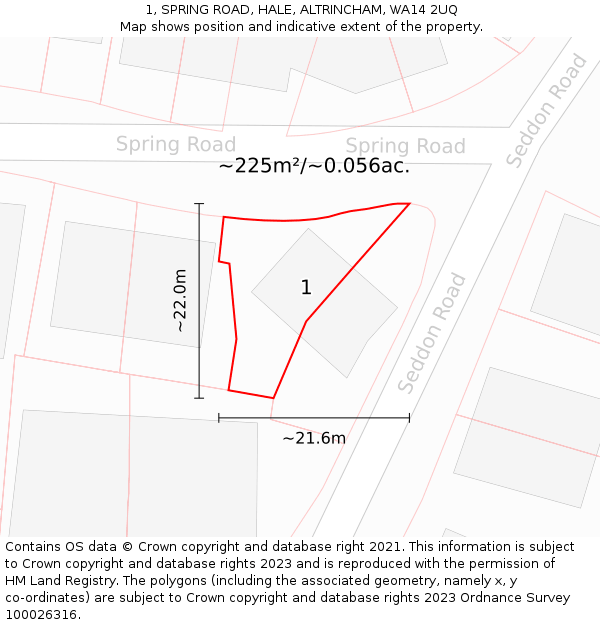 1, SPRING ROAD, HALE, ALTRINCHAM, WA14 2UQ: Plot and title map